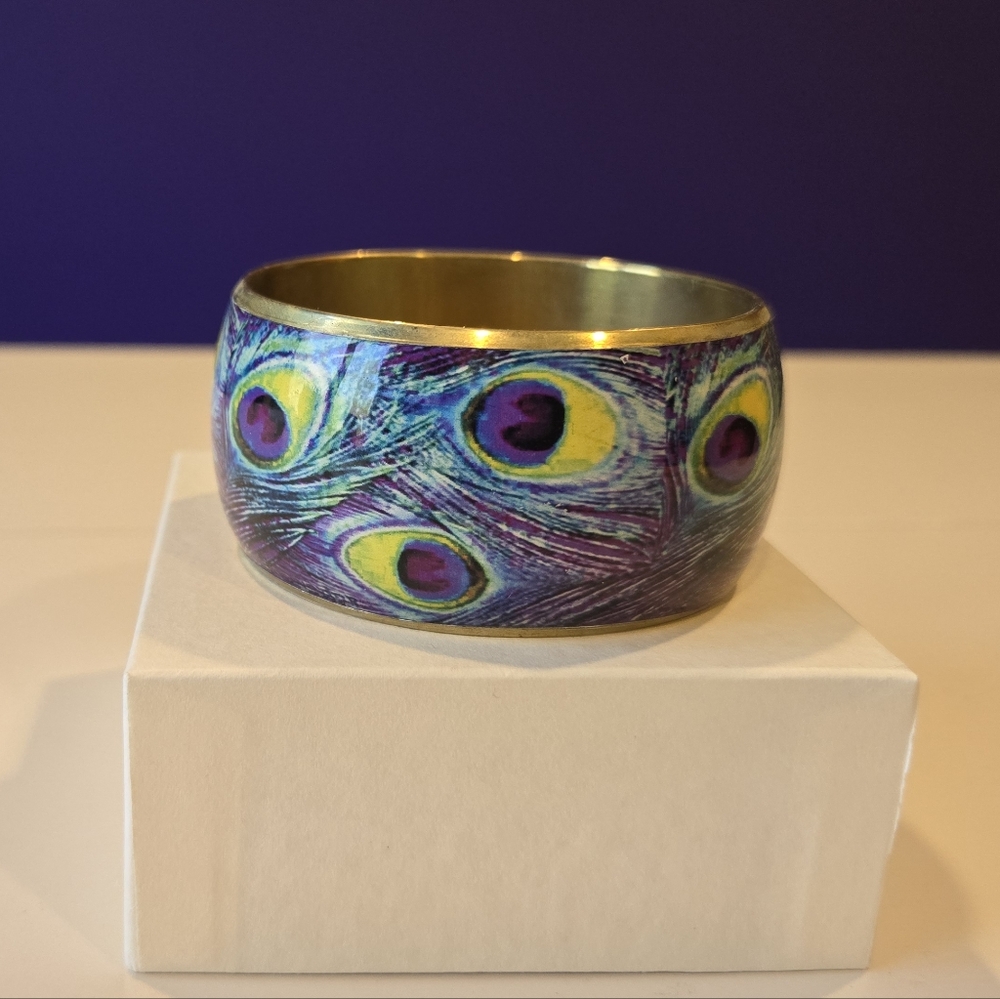 Peacock Feather Cuff Bracelet EUC